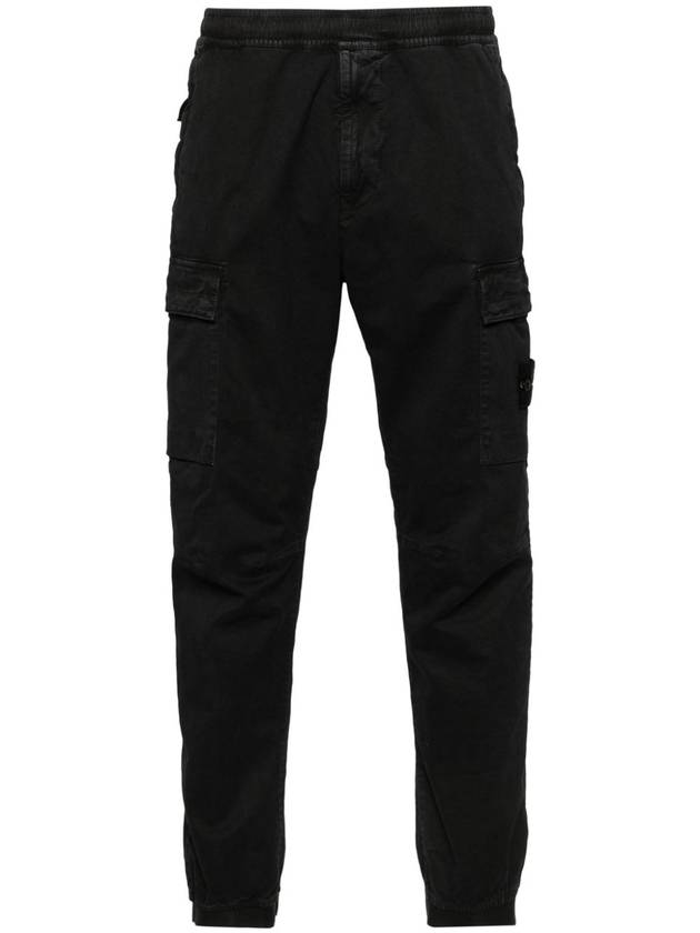 Stretch Cotton Cargo Straight Pants Black - STONE ISLAND - BALAAN 3