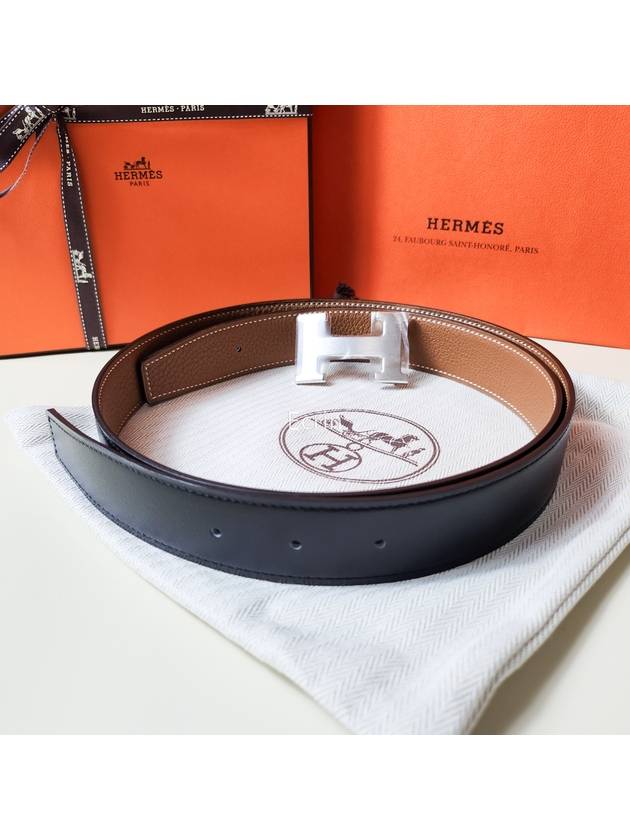 Men's Belt H Matte Silver Doublesided Belt H064544 H073967 - HERMES - BALAAN 3