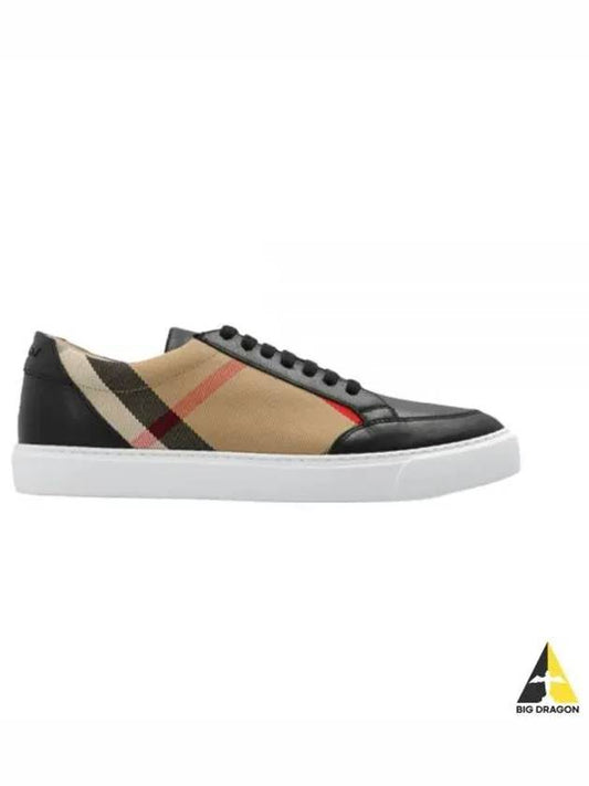 House Check Panel Leather Low Top Sneakers Black - BURBERRY - BALAAN 2