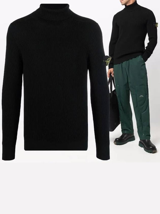 Wappen Patch Full Rib Pure Wool Knit Turtleneck Black - STONE ISLAND - BALAAN 2