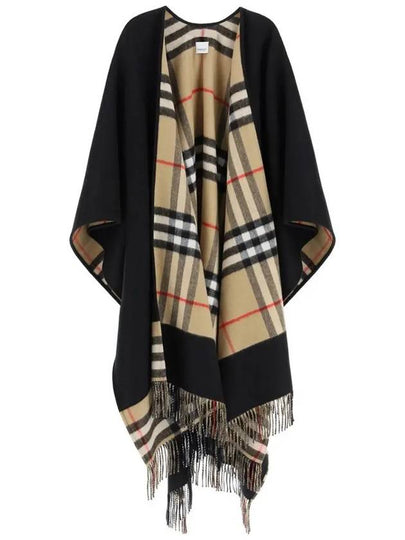 Women's Check Reversible Wool Cashmere Cape Black - BURBERRY - BALAAN 2