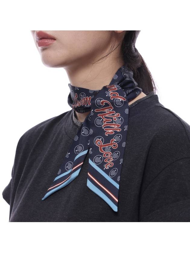 Recycled Polyester From England With Love Skinny Scarf Night Sky Poplin Blue - MULBERRY - BALAAN 5