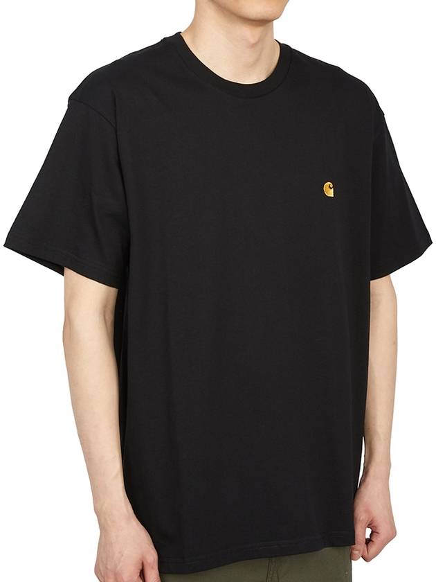 Men's Chase Mini Embroid Logo Short Sleeve T-Shirt Black - CARHARTT WIP - BALAAN 4