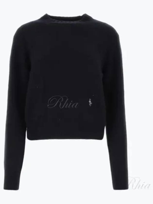 Embroidered Logo Crew Neck Cashmere Knit Top Navy - SPORTY & RICH - BALAAN 2