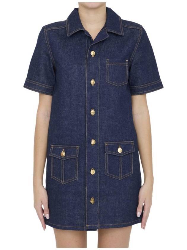 WoMen's Denim Cashmere Triumph Button Midi Dress Blue - CELINE - BALAAN 1