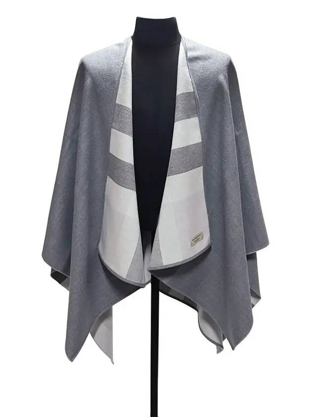 Women's Check Reversible Wool Cape Grey - BURBERRY - BALAAN 5