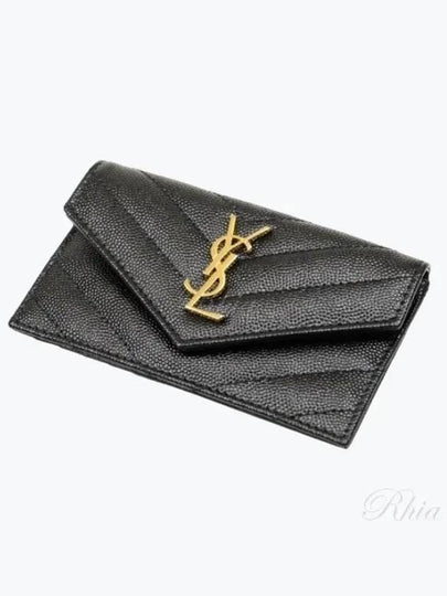 Cassandre Matelasse Fragment Emboss Leather Flap Card Wallet Black - SAINT LAURENT - BALAAN 2