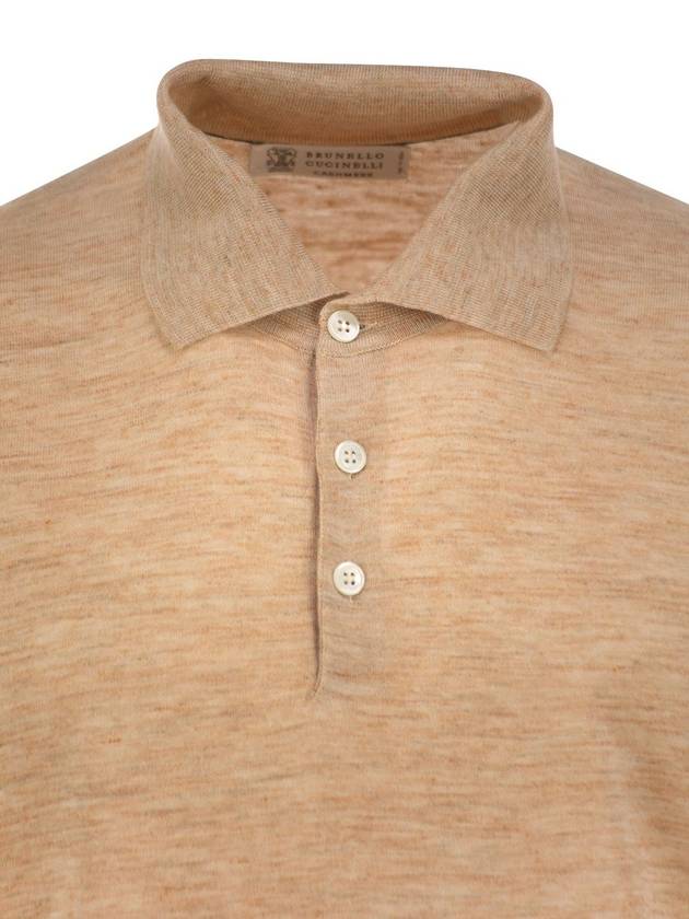 Lightweight cashmere, silk and linen knit polo shirt - BRUNELLO CUCINELLI - BALAAN 4