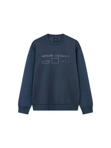 Men s front color combination crew neck sweatshirt blue - ARMANI EXCHANGE - BALAAN 1