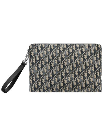 Oblique Zipper Jacquard A4 Pouch Clutch Bag Black Beige - DIOR - BALAAN 2