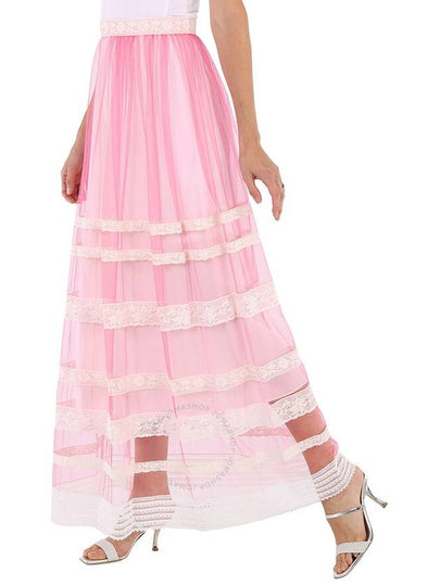 Burberry Ladies Bright Pink Floral Lace-trim Tulle Maxi Skirt, Brand Size 6 (US SIze 4) - BURBERRY - BALAAN 2