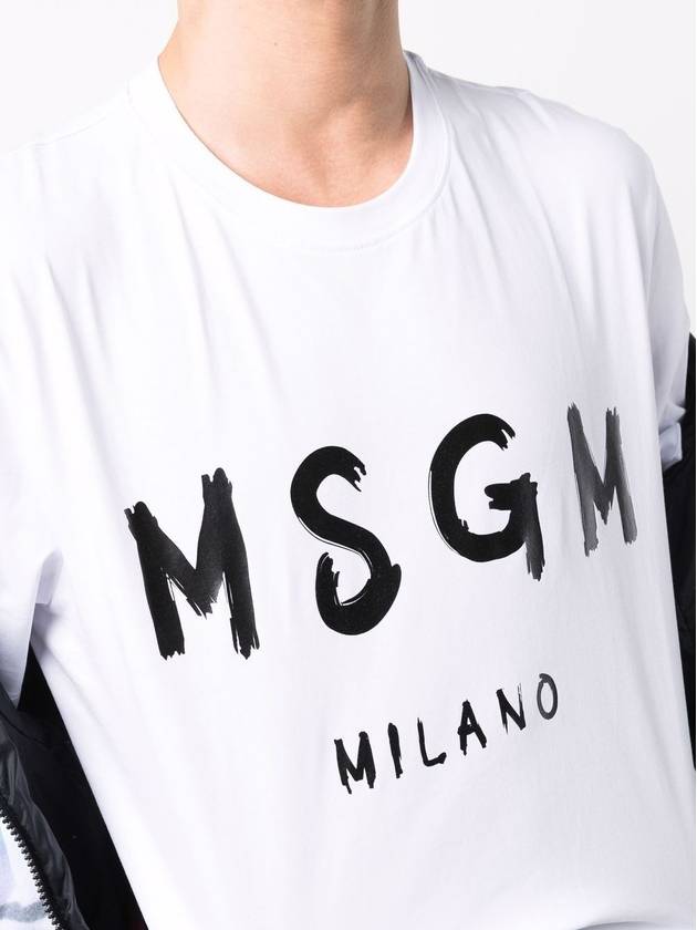 Brushed Logo Short Sleeve T-Shirt White - MSGM - BALAAN 3