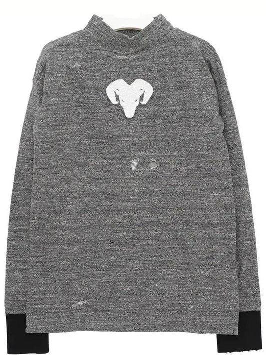 Mock Neck Printed Cotton Long Sleeve T-shirt Grey - MAISON MARGIELA - BALAAN 2