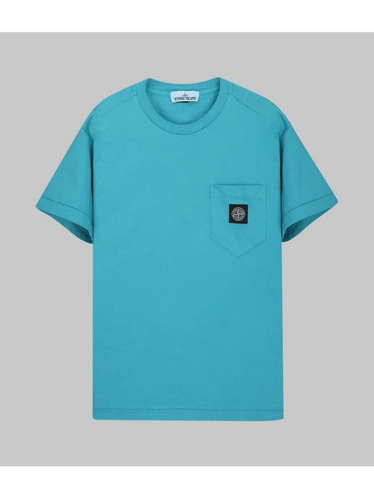 Embroidered Logo Patch Pocket Short Sleeve T-Shirt Light Blue - STONE ISLAND - BALAAN 1