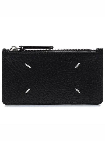 Pebble Leather Stitch Logo Zipper Card Wallet Black - MAISON MARGIELA - BALAAN 2