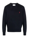 Heart Embroidered Logo Crew Neck Knit Top Navy - AMI - BALAAN 2