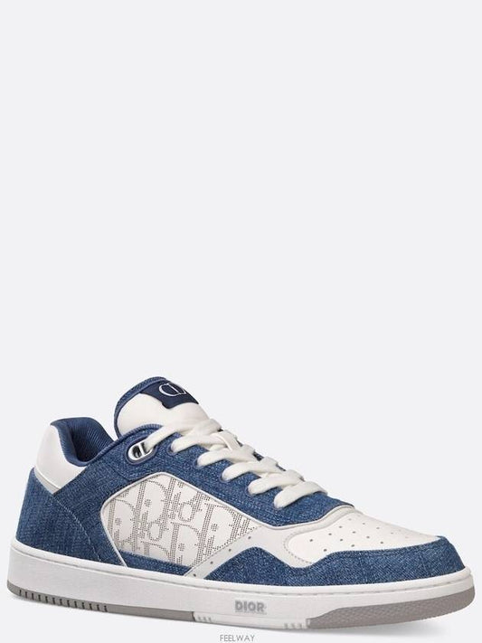 B27 Low Top Sneaker in White Smooth Calfskin Blue Denim Oblique Galaxy - DIOR - BALAAN 2