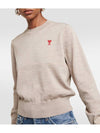 Heart Logo Crew Neck Merino Wool Knit Top Beige - AMI - BALAAN 3