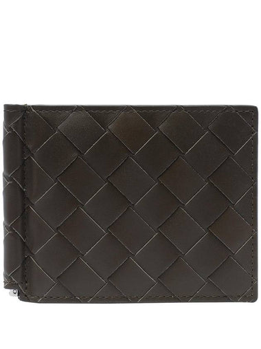 Intrecciato Money Clip Half Wallet Dark Brown - BOTTEGA VENETA - BALAAN 1