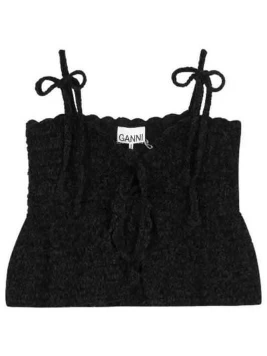 Velvet Crochet Bustier Black - GANNI - BALAAN 1