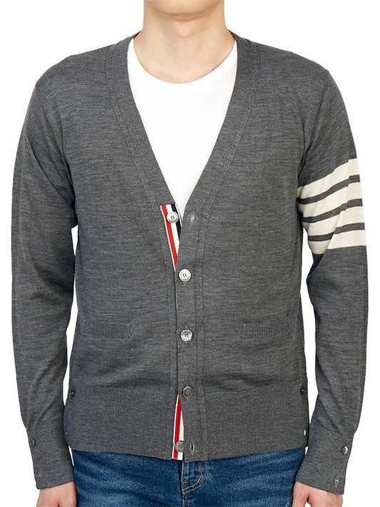 Men's Sustainable Classic Diagonal Wool Cardigan Medium Grey - THOM BROWNE - BALAAN 2