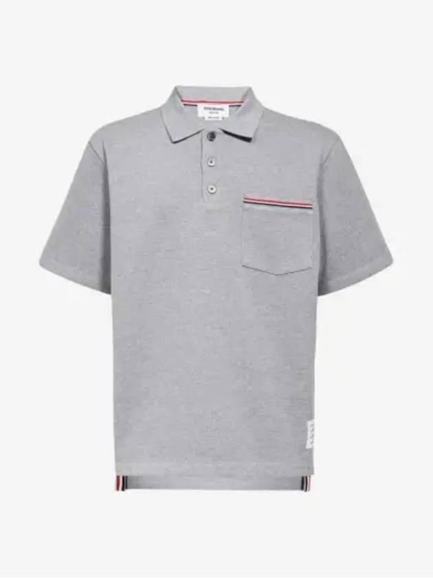 RWB Pocket Interlock Cotton Short Sleeve Polo Shirt Grey - THOM BROWNE - BALAAN 3