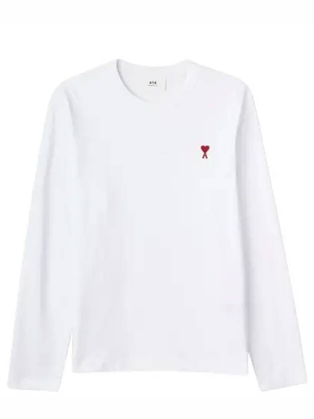 Chain Stitch Heart Logo Long Sleeve T-Shirt White - AMI - BALAAN 2