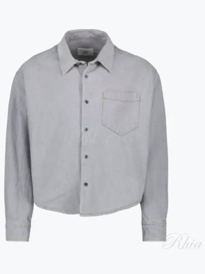 Embossed Logo Denim Long Sleeve Shirt Javel Grey - AMI - BALAAN 2