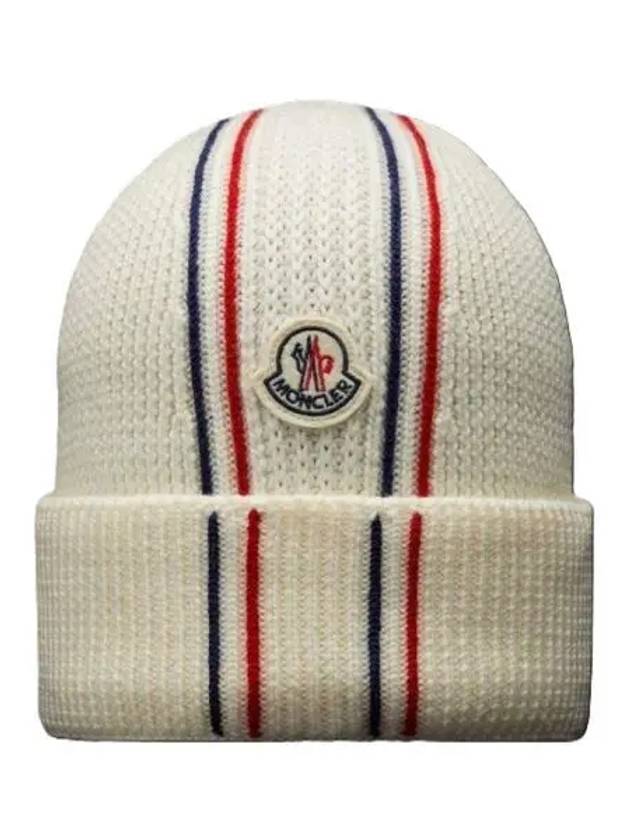 3B00036 M1131 034 Logo Patch Tricolor Wool Beanie - MONCLER - BALAAN 1