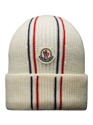 3B00036 M1131 034 Logo Patch Tricolor Wool Beanie - MONCLER - BALAAN 1