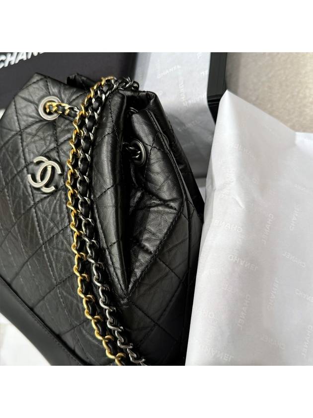 Aged Calfskin Small Gabrielle Backpack Black - CHANEL - BALAAN 4