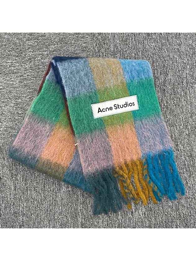 Check Mohair Muffler Turquoise Camel Blue - ACNE STUDIOS - BALAAN 4