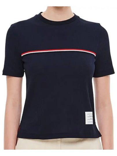 Women's High Twist Rip Stripe Short Sleeve T-Shirt Navy - THOM BROWNE - BALAAN 2