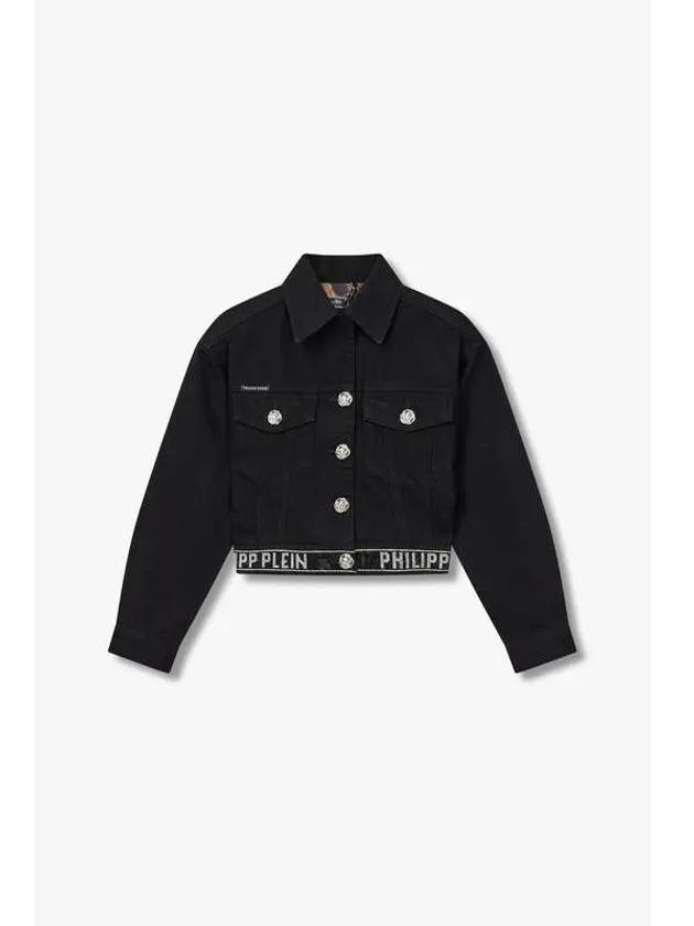 Women s Hotfix Logo Hem Cropped Denim Jacket Black - PHILIPP PLEIN - BALAAN 1