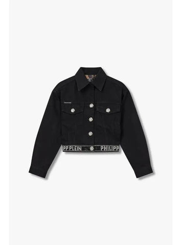 Women s Hotfix Logo Hem Cropped Denim Jacket Black - PHILIPP PLEIN - BALAAN 1