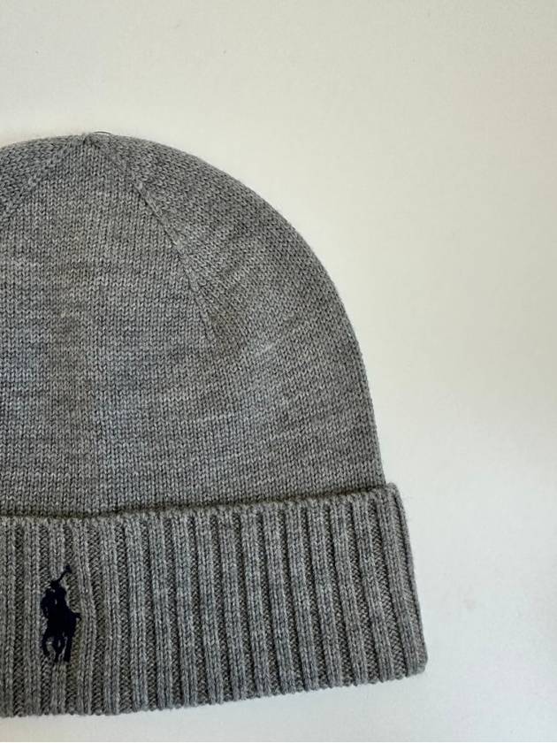 Pony Embroidered Knit Beanie Grey - POLO RALPH LAUREN - BALAAN 4