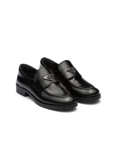 Triangle Logo Brush Leather Loafers Black - PRADA - BALAAN 2