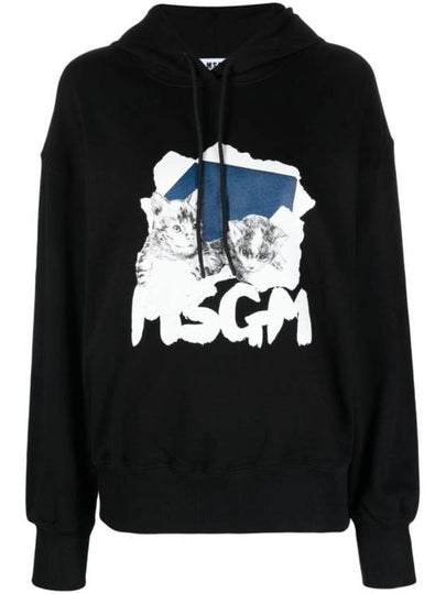 Graphic Print Cotton Hoodie Black - MSGM - BALAAN 2