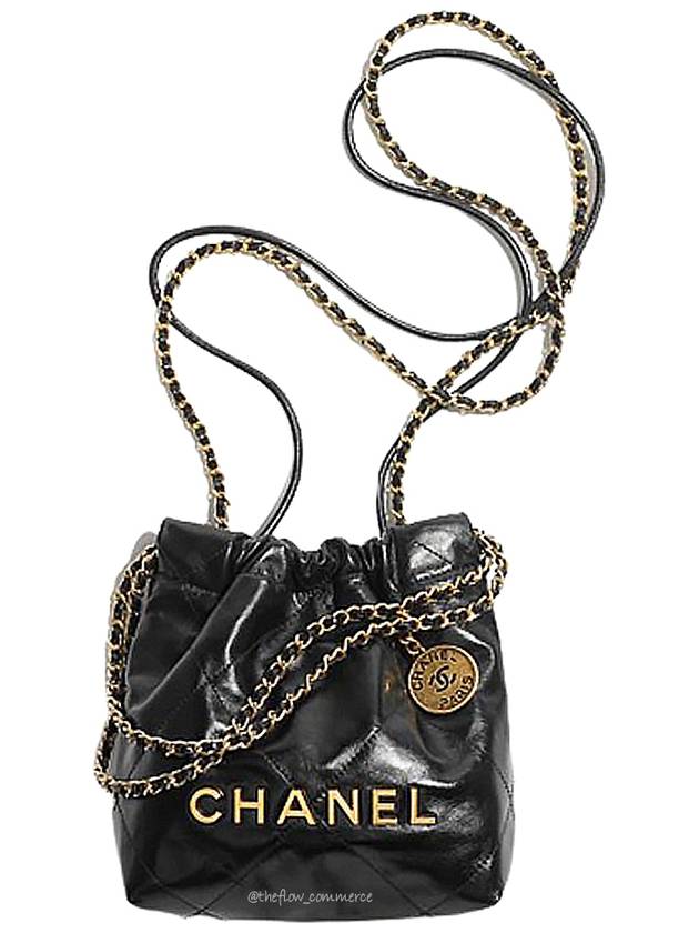 Mini Handbag Shiny Calfskin Gold Black - CHANEL - BALAAN 2