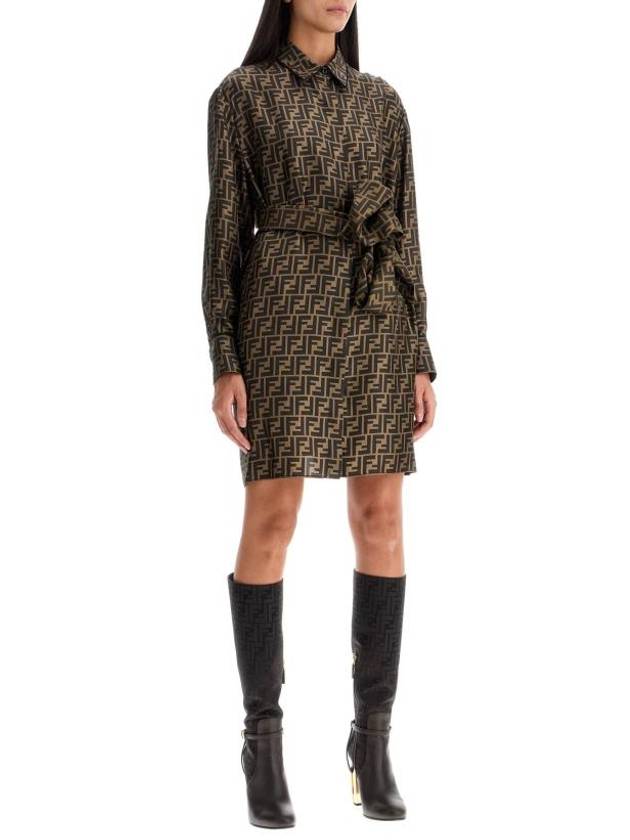 Twill Short Dress Brown - FENDI - BALAAN 3