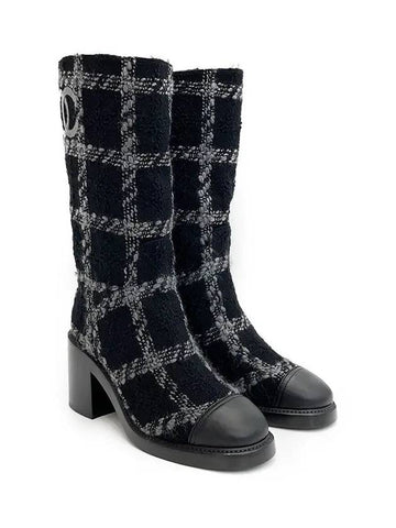 Tweed long boots 38 black gray 2ET2781 - CHANEL - BALAAN 1