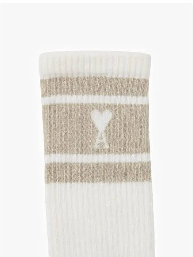 ADC Stripe Heart Logo Socks Beige - AMI - BALAAN 4