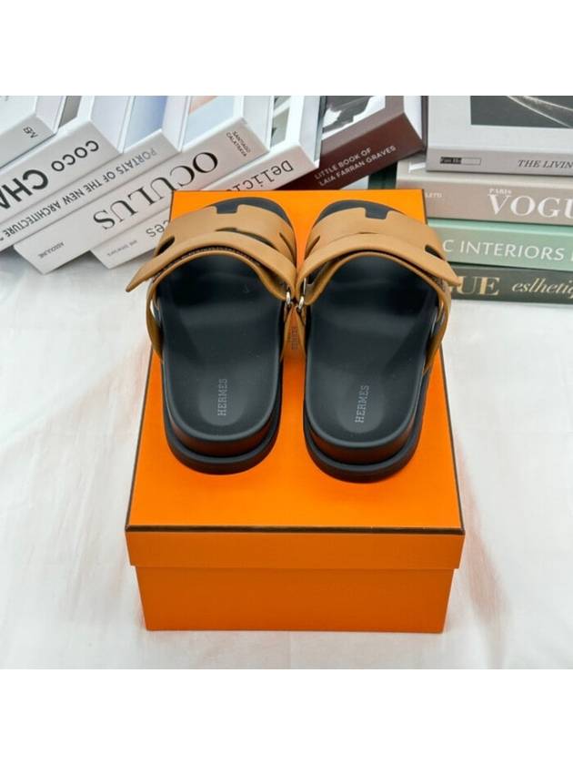 Chypre H Logo Calfskin Sandals Brown - HERMES - BALAAN 4