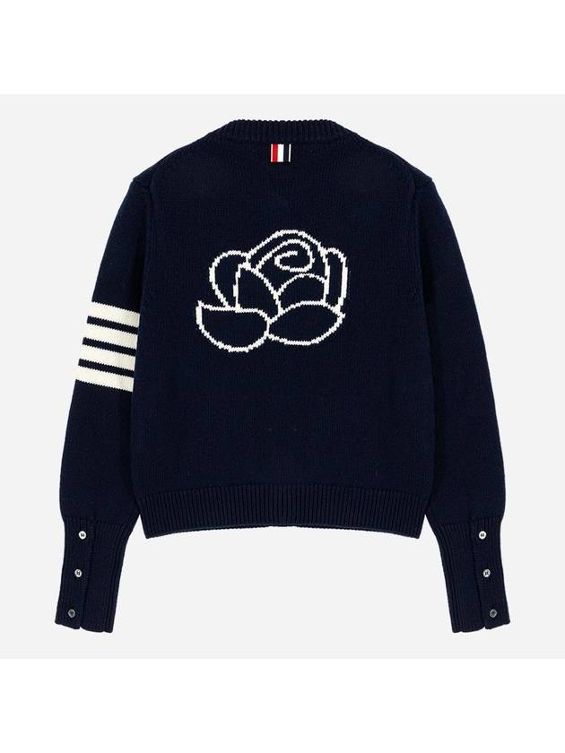 Floral Intarsia Cotton Cardigan Navy - THOM BROWNE - BALAAN 5