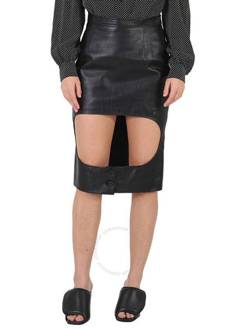 Burberry Ladies Florence Black Cutout Leather Skirt, Brand Size 6 (US Size 4) - BURBERRY - BALAAN 1