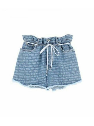 24 Miumiu Women s Printed Logo Denim Short Pants Shorts - MIU MIU - BALAAN 1