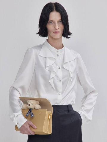 Pleated Detail Satin Blouse White - LIE - BALAAN 1