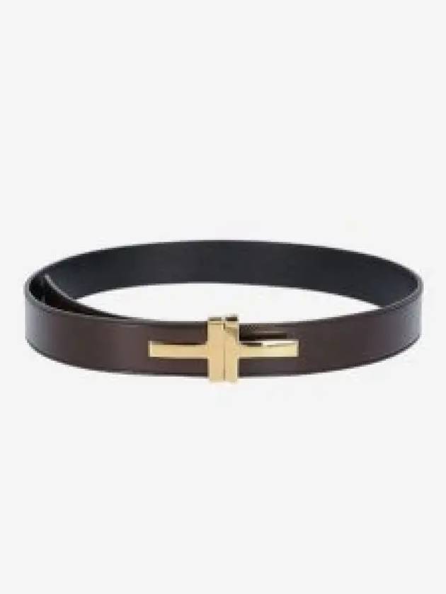 Double T Buckle Leather Belt Brown - TOM FORD - BALAAN 2