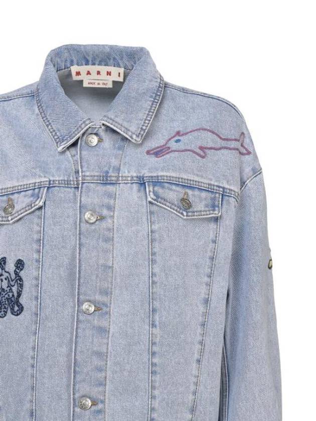 Overfit Embroidered Denim Jacket Illusion Blue - MARNI - BALAAN 4