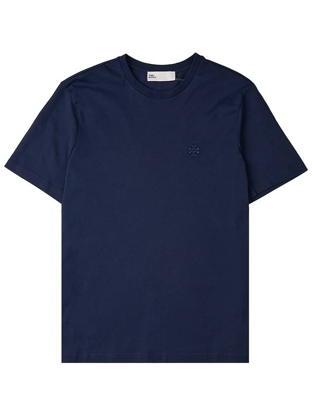 Embroidered Logo Cotton Short Sleeve T-Shirt Navy - TORY BURCH - BALAAN 9